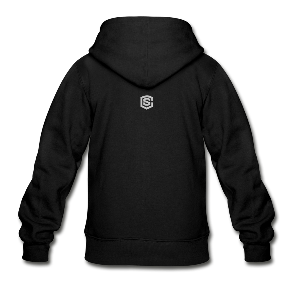 Gildan Heavy Blend Youth Zip Hoodie  WITH SILIVER  LOGO - black