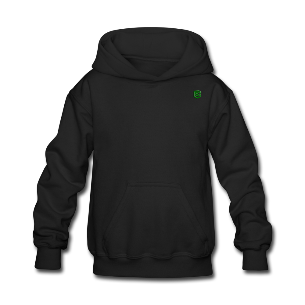 Kids' Hoodie  WITH  GREEN LOGO - black