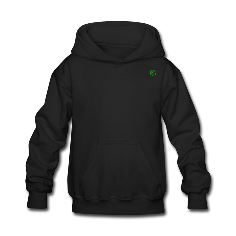 Kids' Hoodie  WITH  GREEN LOGO - black