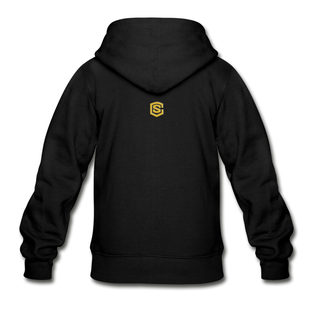 Gildan Heavy Blend Youth Zip Hoodie  WITH  GOLD LOGO - black