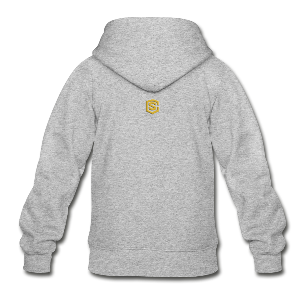 Gildan Heavy Blend Youth Zip Hoodie  WITH  GOLD LOGO - heather gray