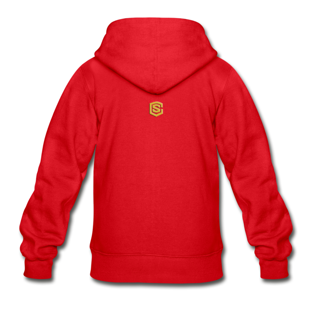 Gildan Heavy Blend Youth Zip Hoodie  WITH  GOLD LOGO - red