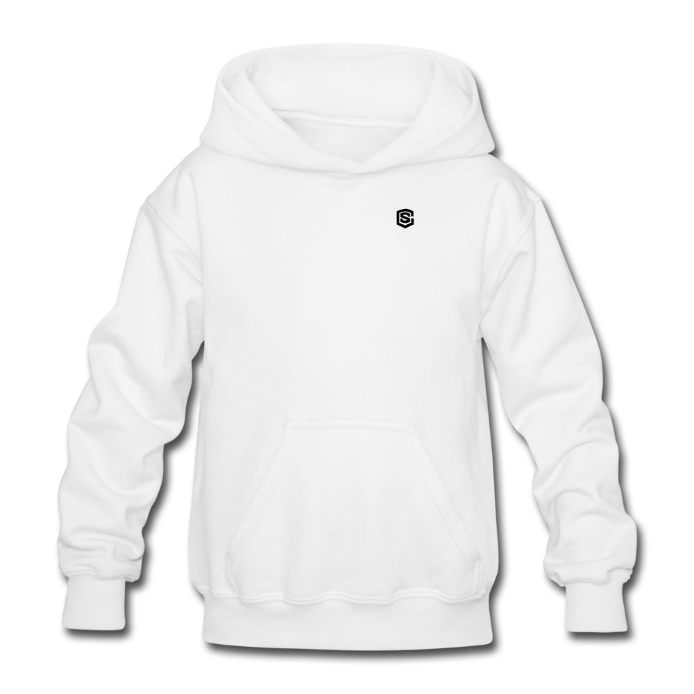 Gildan Heavy Blend Youth Hoodie  WITH BLACK  LOGO - white