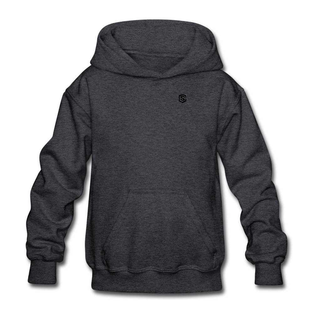 Gildan Heavy Blend Youth Hoodie  WITH BLACK  LOGO - deep heather