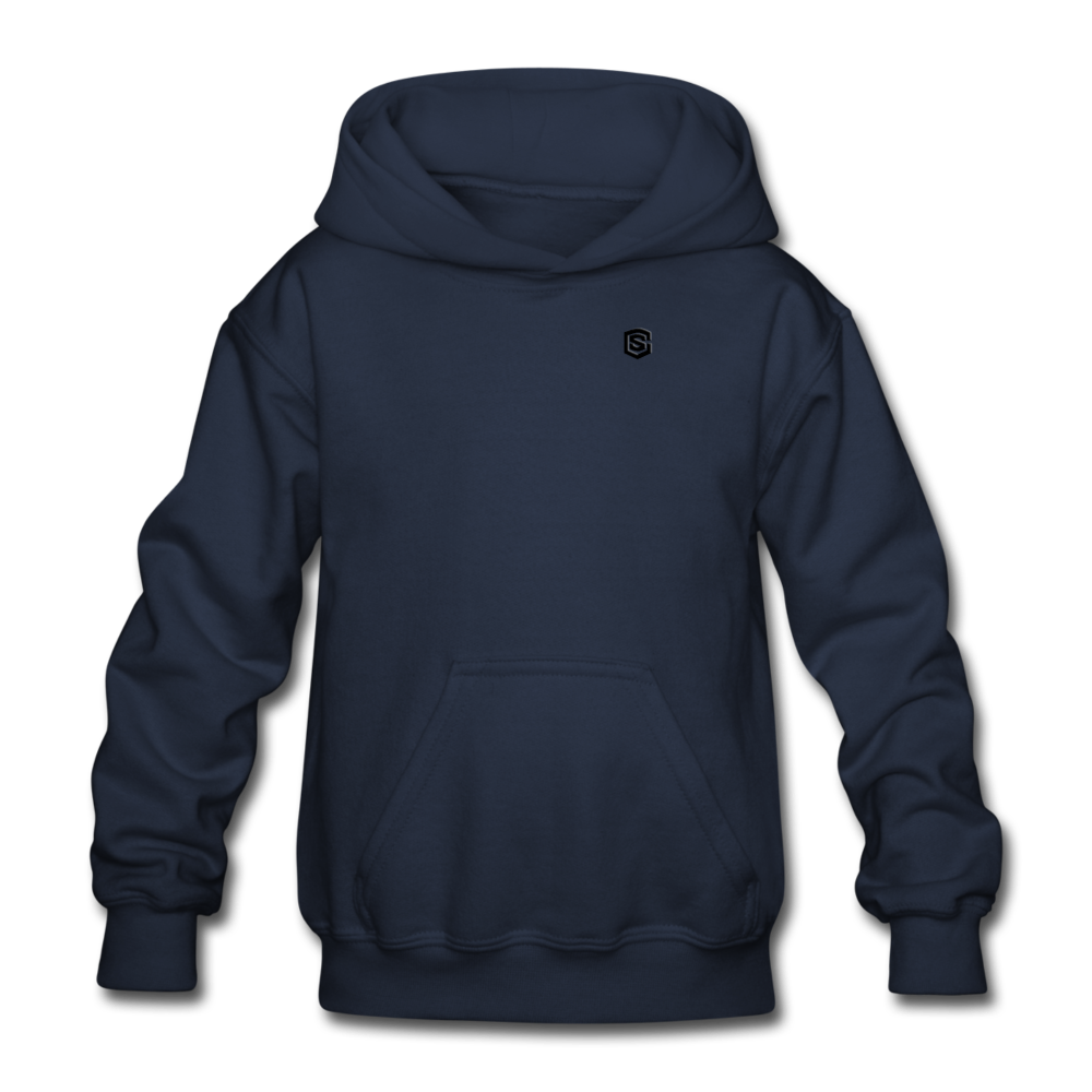 Gildan Heavy Blend Youth Hoodie  WITH BLACK  LOGO - navy
