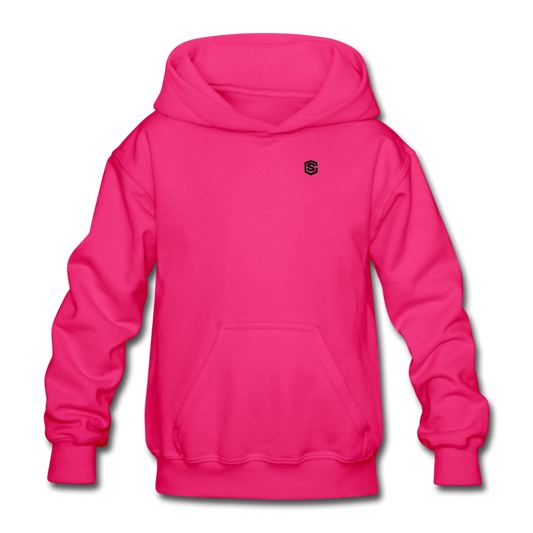 Gildan Heavy Blend Youth Hoodie  WITH BLACK  LOGO - fuchsia