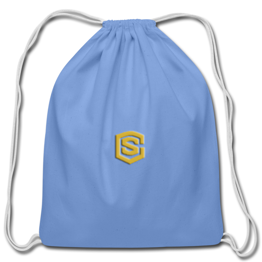 Cotton Drawstring Bag WITH  GOLD LOGO - carolina blue