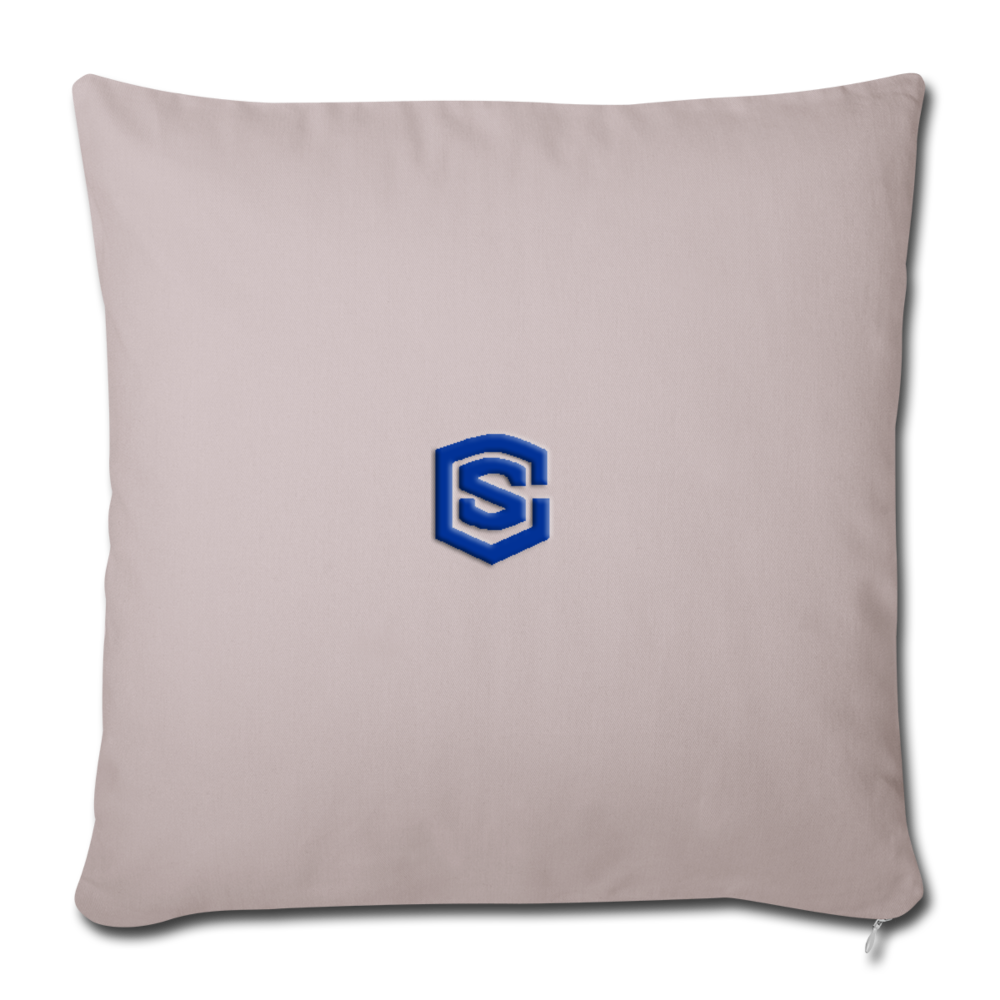 Throw Pillow Cover 18” x 18” WITH BLUE  LOGO - light taupe