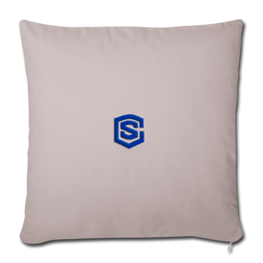 Throw Pillow Cover 18” x 18” WITH BLUE  LOGO - light taupe