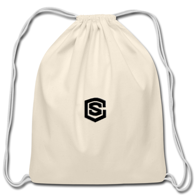 Cotton Drawstring Bag WITH  BLACK  LOGO - natural