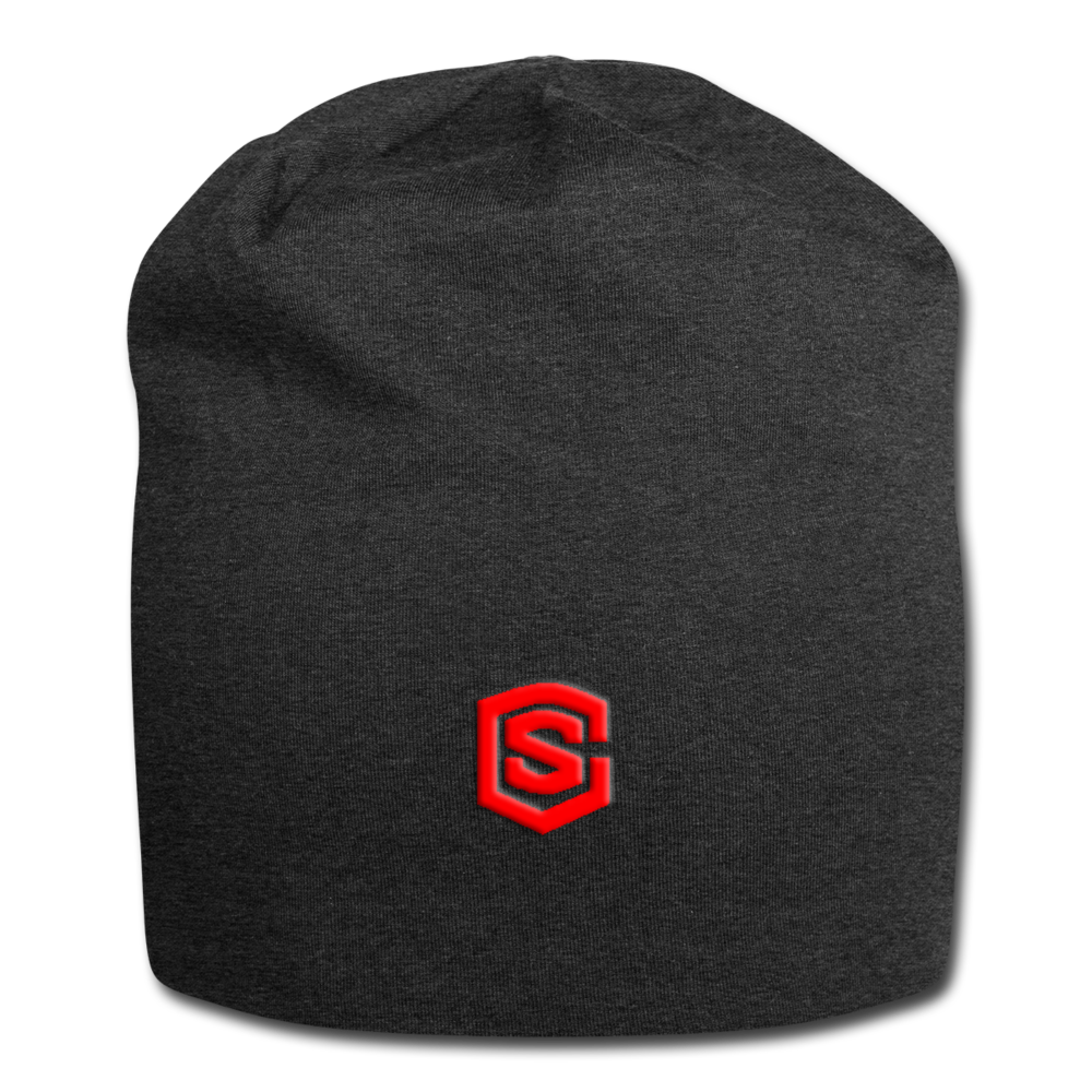 Jersey Beanie WITH RED  LOGO - charcoal gray