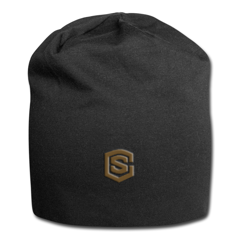 Jersey Beanie WITH BROWN  LOGO - black