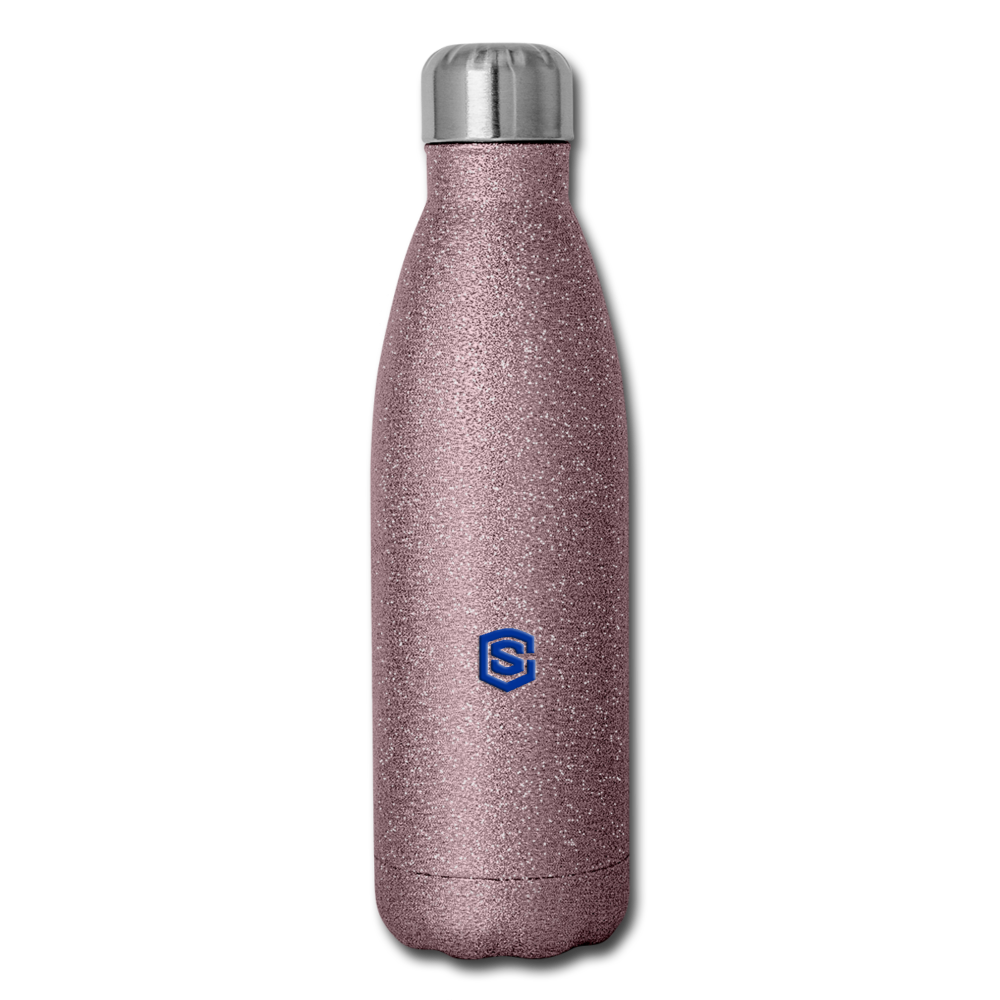 Insulated Stainless Steel Water Bottle WITH  BLUE  LOGO - pink glitter
