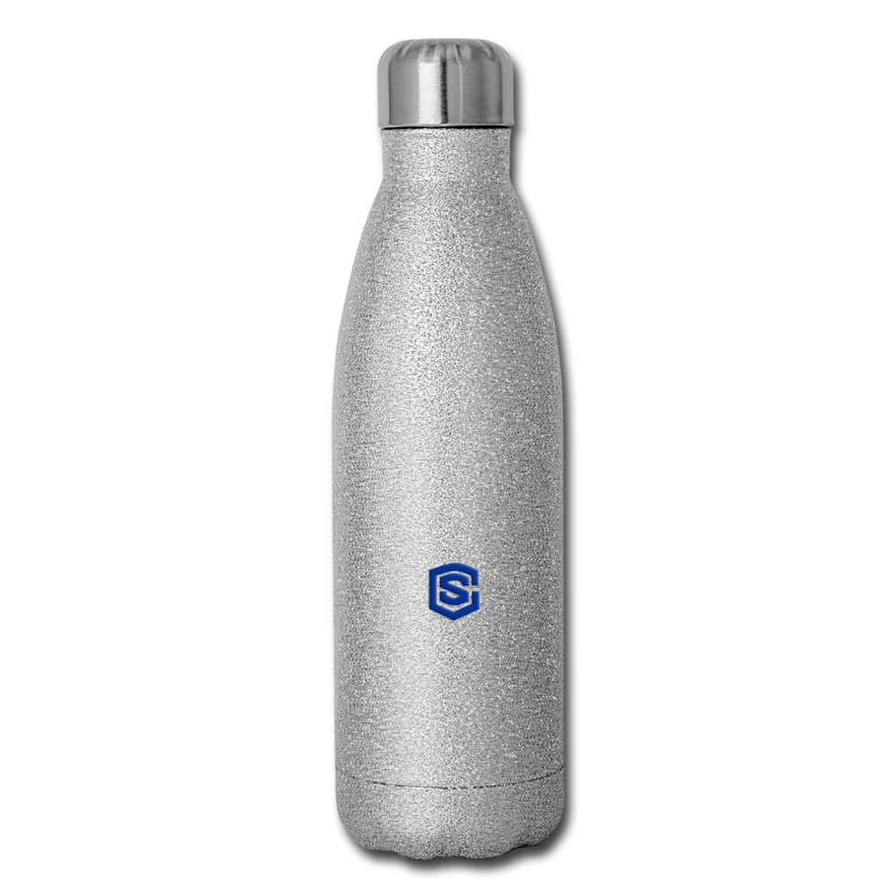 Insulated Stainless Steel Water Bottle WITH  BLUE  LOGO - silver glitter