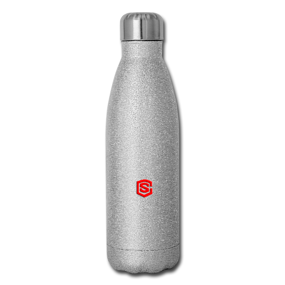 Insulated Stainless Steel Water Bottle WITH RED  LOGO - silver glitter