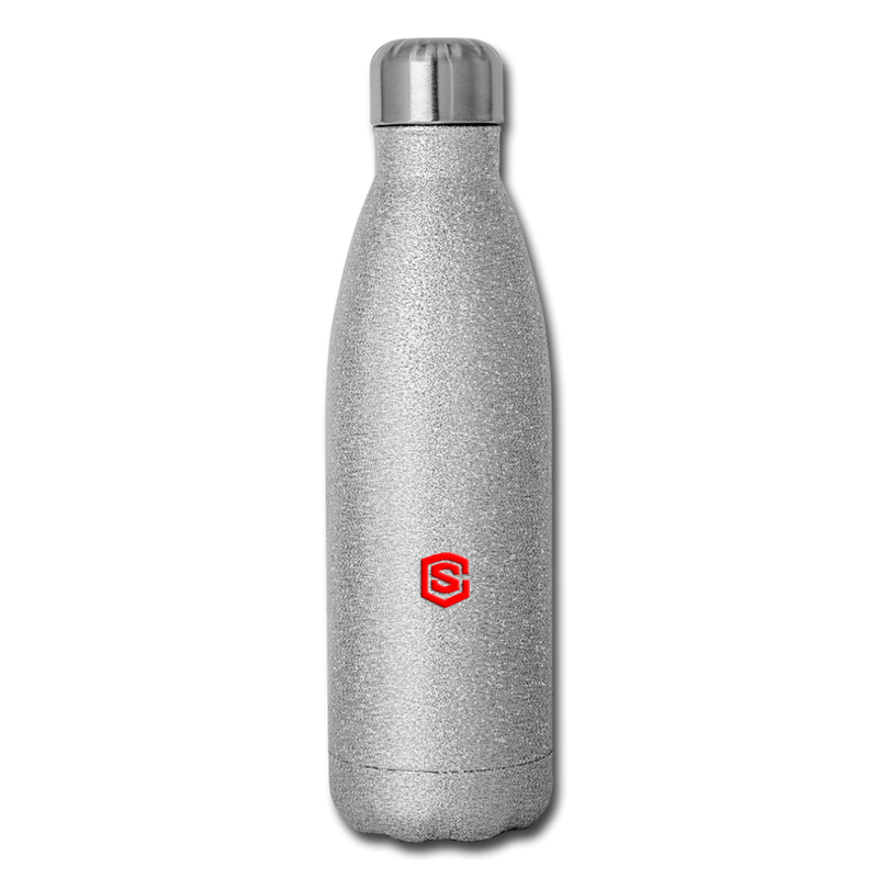 Insulated Stainless Steel Water Bottle WITH RED  LOGO - silver glitter