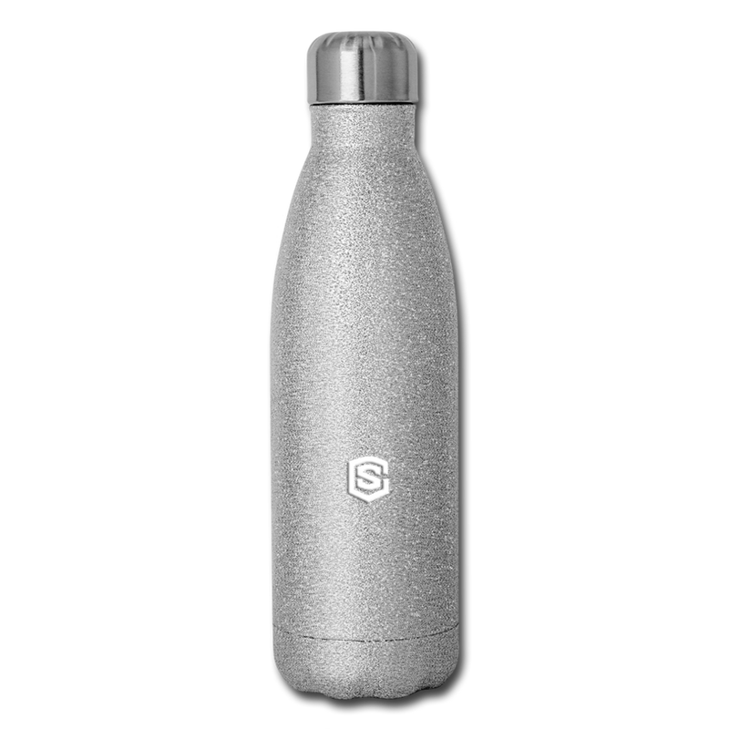 Insulated Stainless Steel Water Bottle WITH WHITE  LOGO - silver glitter