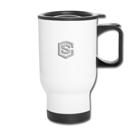 Travel Mug  WITH  SILIVER LOGO - white