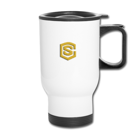 Travel Mug  WITH GOLD  LOGO - white