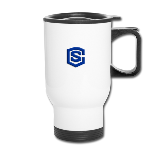 Travel Mug WITH BLUE  LOGO - white