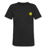 Unisex Tri-Blend T-Shirt WITH YELLOW LOGO - heather black