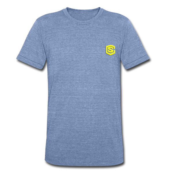 Unisex Tri-Blend T-Shirt WITH YELLOW LOGO - heather Blue