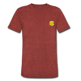 Unisex Tri-Blend T-Shirt WITH YELLOW LOGO - heather cranberry