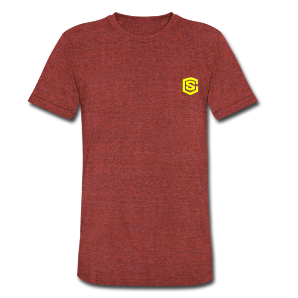 Unisex Tri-Blend T-Shirt WITH YELLOW LOGO - heather cranberry