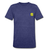 Unisex Tri-Blend T-Shirt WITH YELLOW LOGO - heather indigo