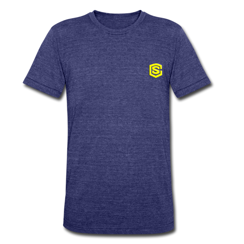 Unisex Tri-Blend T-Shirt WITH YELLOW LOGO - heather indigo