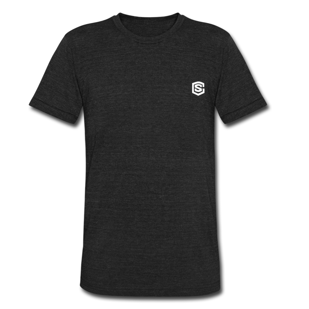 Unisex Tri-Blend T-Shirt WITH WHITE LOGO - heather black