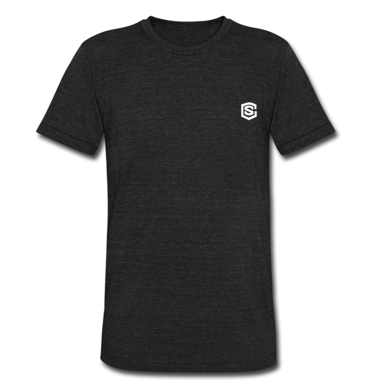 Unisex Tri-Blend T-Shirt WITH WHITE LOGO - heather black