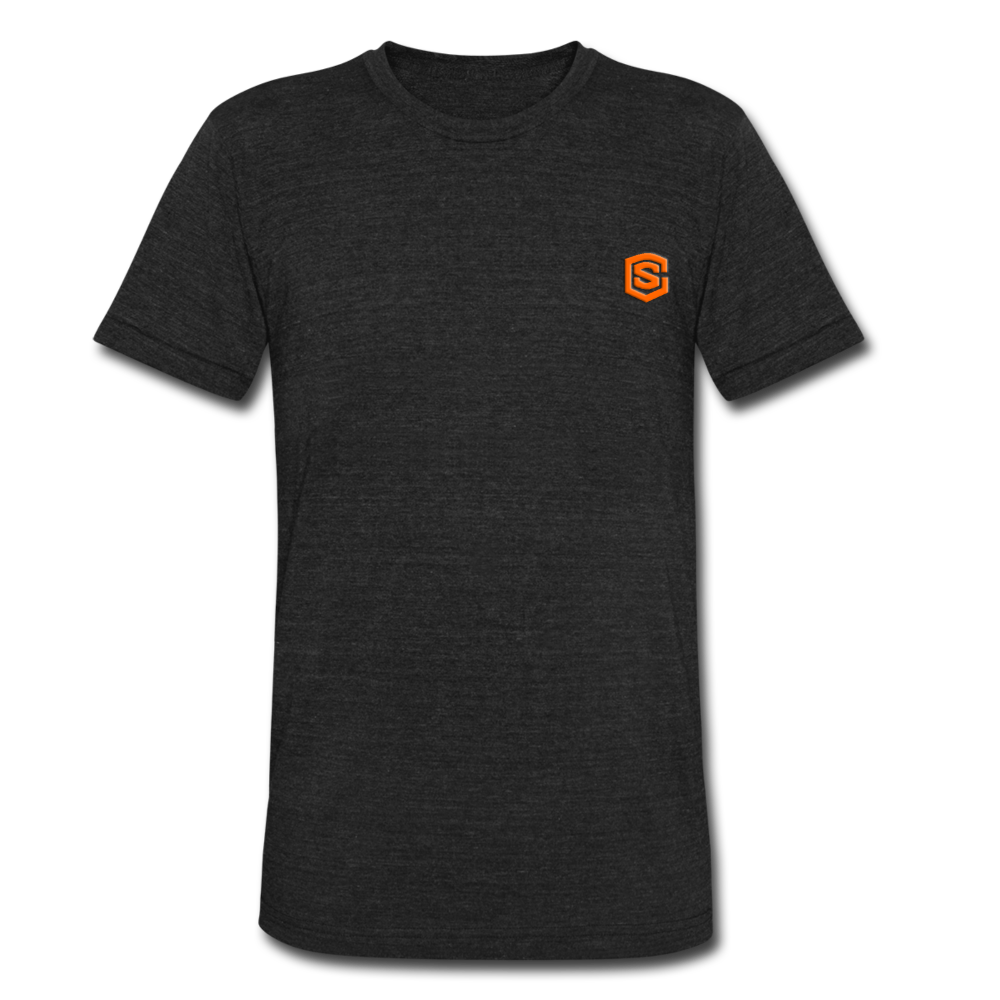 Unisex Tri-Blend T-Shirt WITH ORANGE LOGO - heather black