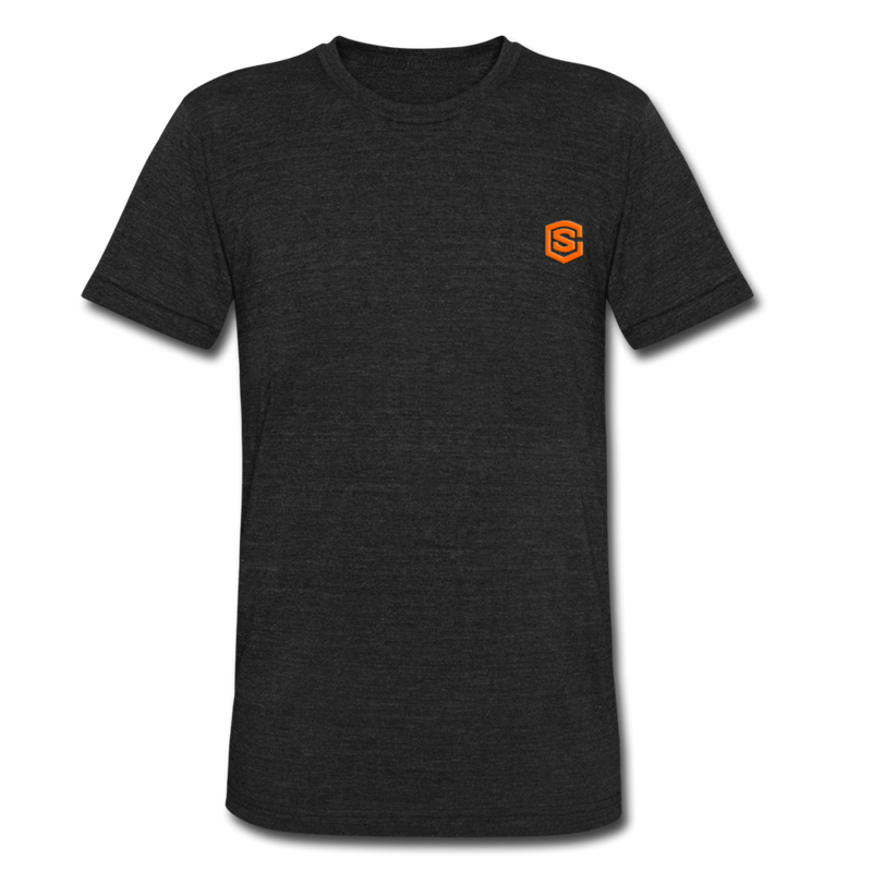 Unisex Tri-Blend T-Shirt WITH ORANGE LOGO - heather black