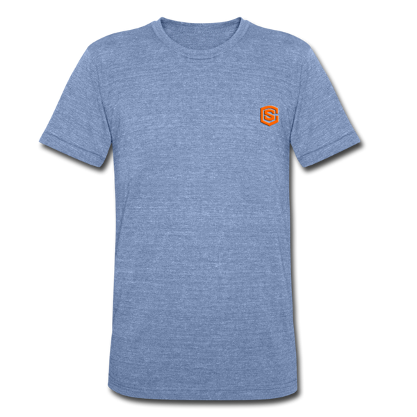 Unisex Tri-Blend T-Shirt WITH ORANGE LOGO - heather Blue