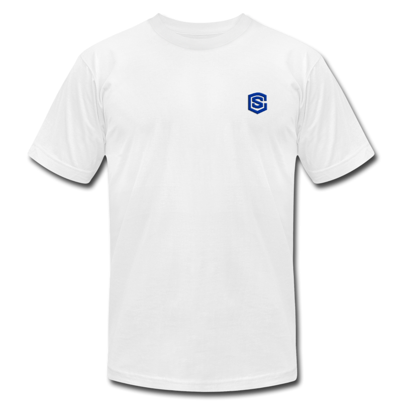 Unisex Jersey T-Shirt by Bella + Canvas WITH BLUE LOGO - white