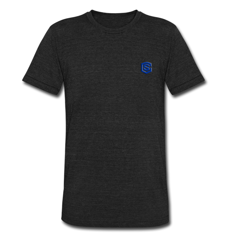 Unisex Tri-Blend T-Shirt WITH BLUE LOGO - heather black