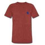 Unisex Tri-Blend T-Shirt WITH BLUE LOGO - heather cranberry