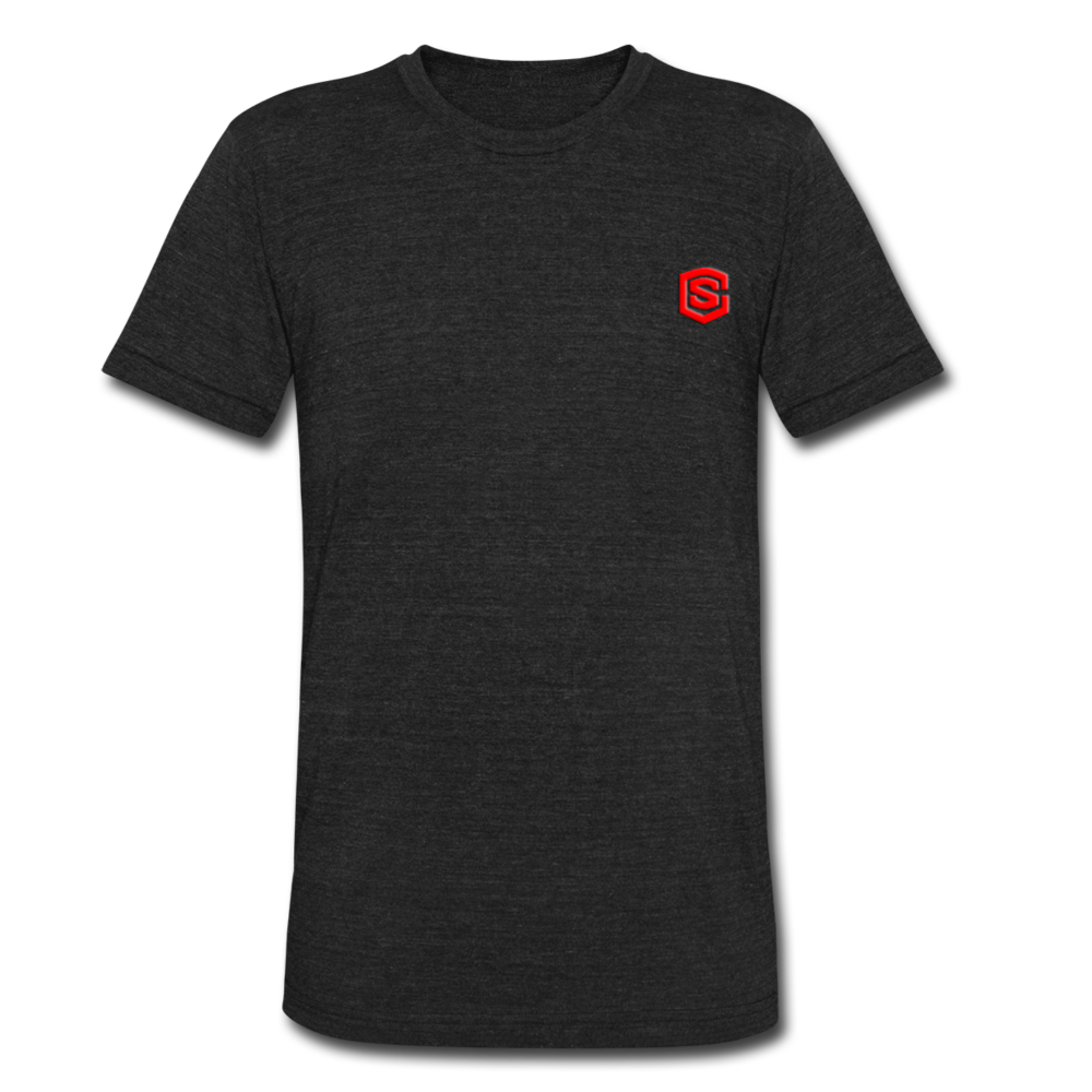 Unisex Tri-Blend T-Shirt WITH RED LOGO - heather black