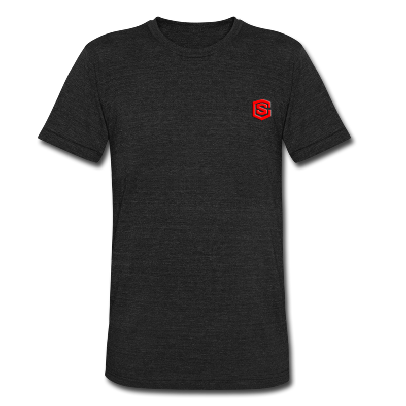 Unisex Tri-Blend T-Shirt WITH RED LOGO - heather black