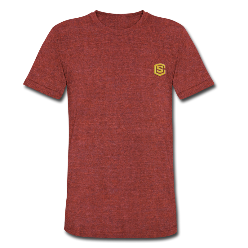 Unisex Tri-Blend T-Shirt WITH GOLD LOGO - heather cranberry