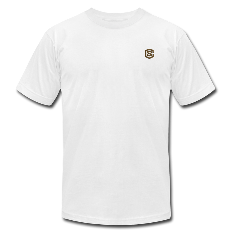 Unisex Jersey T-Shirt by Bella + Canvas WITH BROWN  LOGO - white