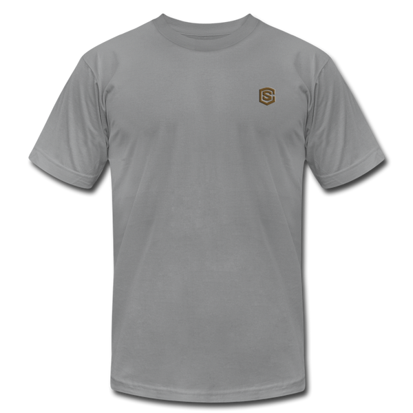 Unisex Jersey T-Shirt by Bella + Canvas WITH BROWN  LOGO - slate