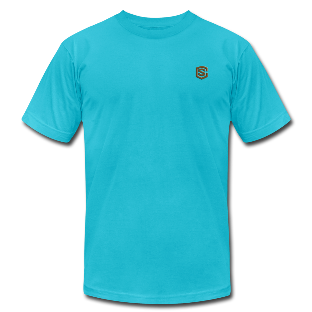 Unisex Jersey T-Shirt by Bella + Canvas WITH BROWN  LOGO - turquoise