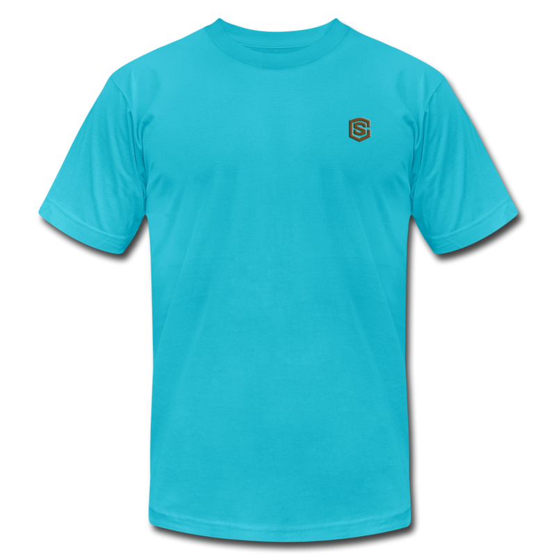 Unisex Jersey T-Shirt by Bella + Canvas WITH BROWN  LOGO - turquoise