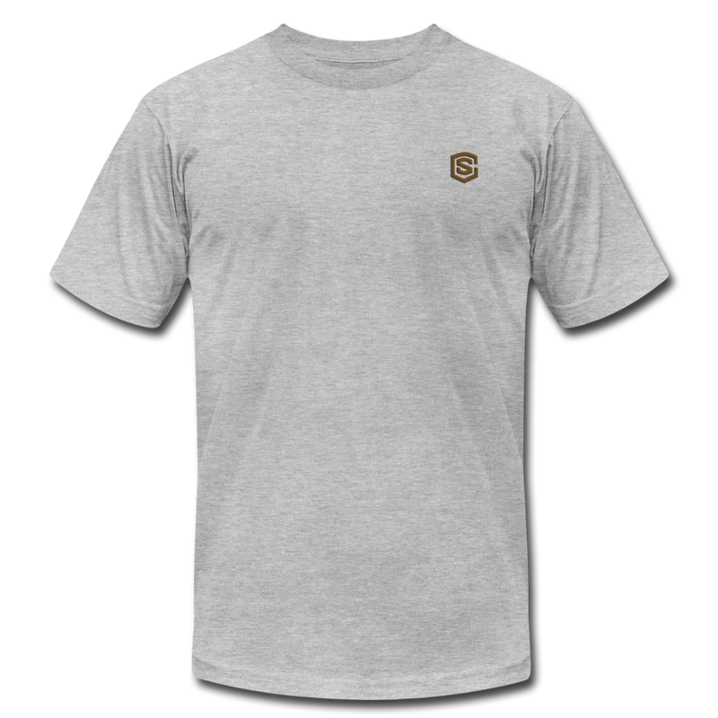 Unisex Jersey T-Shirt by Bella + Canvas WITH BROWN  LOGO - heather gray