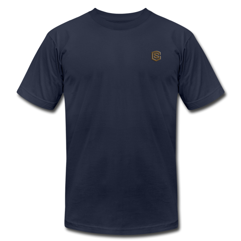 Unisex Jersey T-Shirt by Bella + Canvas WITH BROWN  LOGO - navy