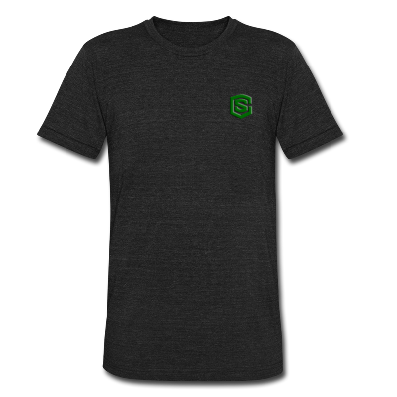 Unisex Tri-Blend T-Shirt WITH GREEN LOGO - heather black