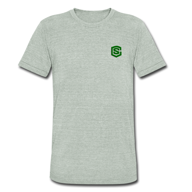 Unisex Tri-Blend T-Shirt WITH GREEN LOGO - heather gray