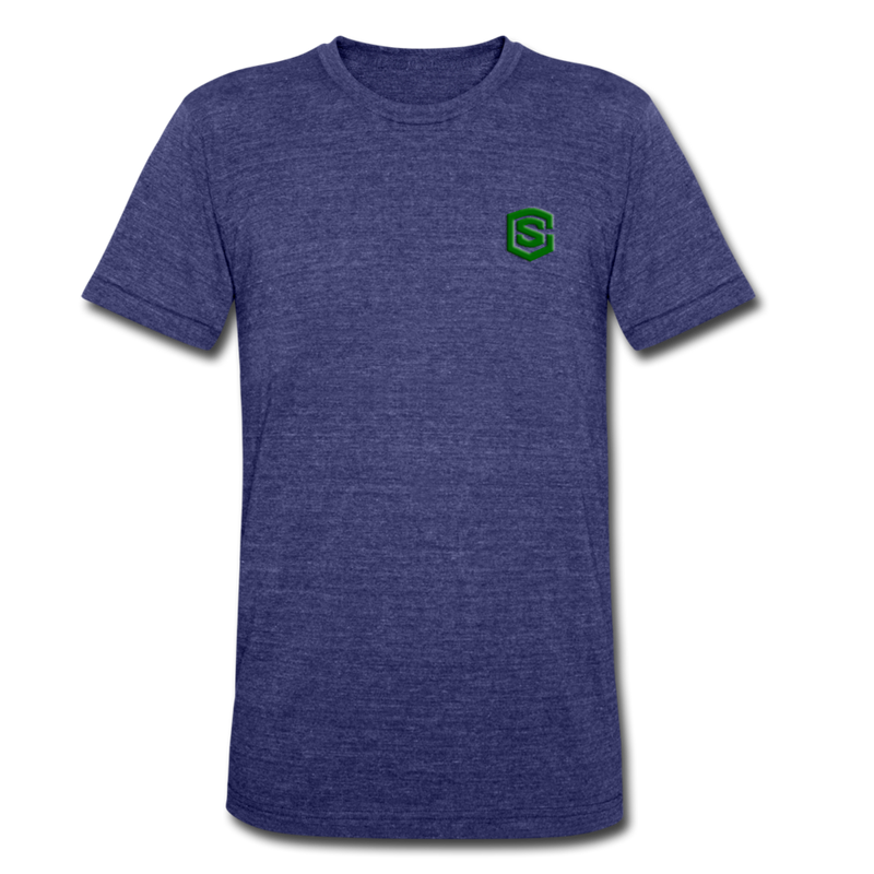 Unisex Tri-Blend T-Shirt WITH GREEN LOGO - heather indigo